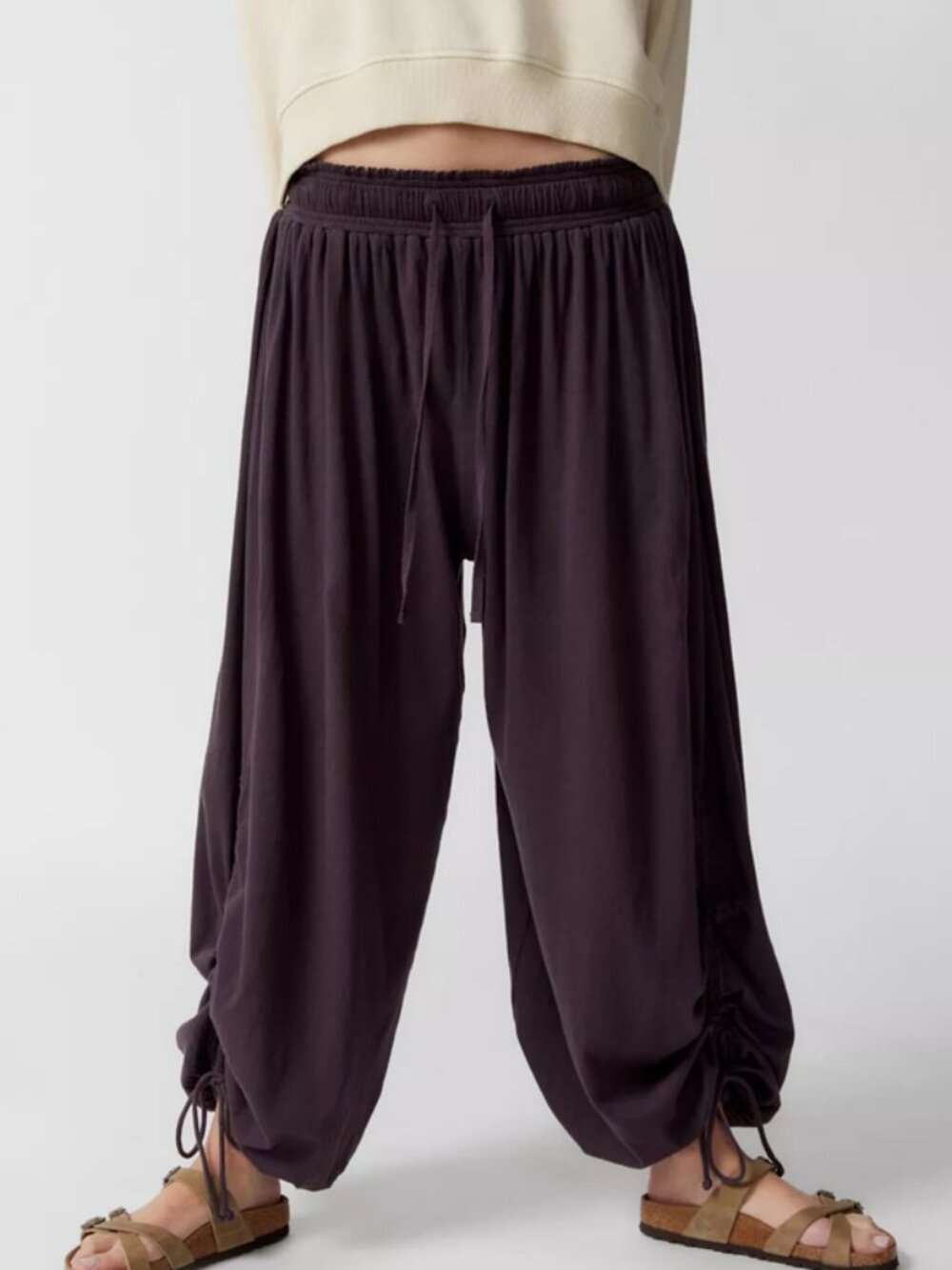 Out From Under Ryan Balloon Jogger Pants Brown Cinchable Tie Ruched S